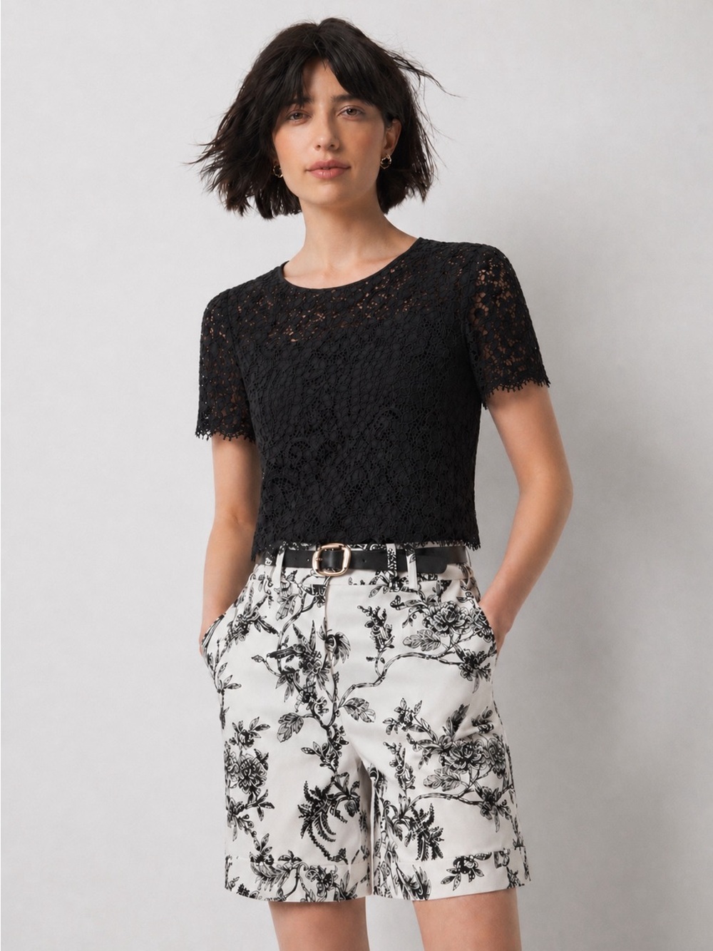 Michael Kors Black Lace Short Sleeve Top
